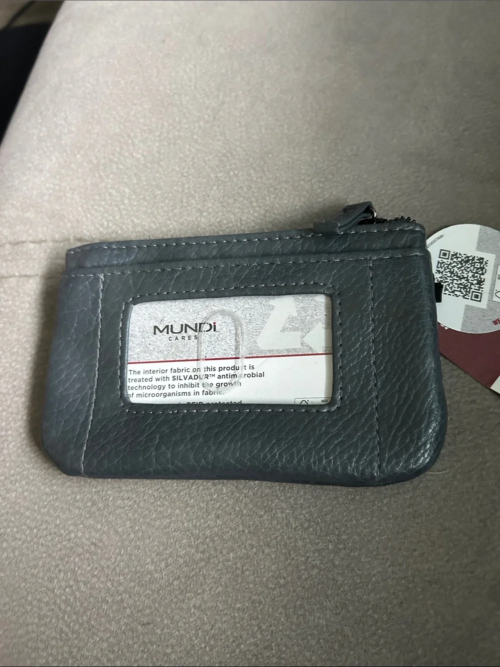 mundi Gray Leather Card & Key Holder with ID Window